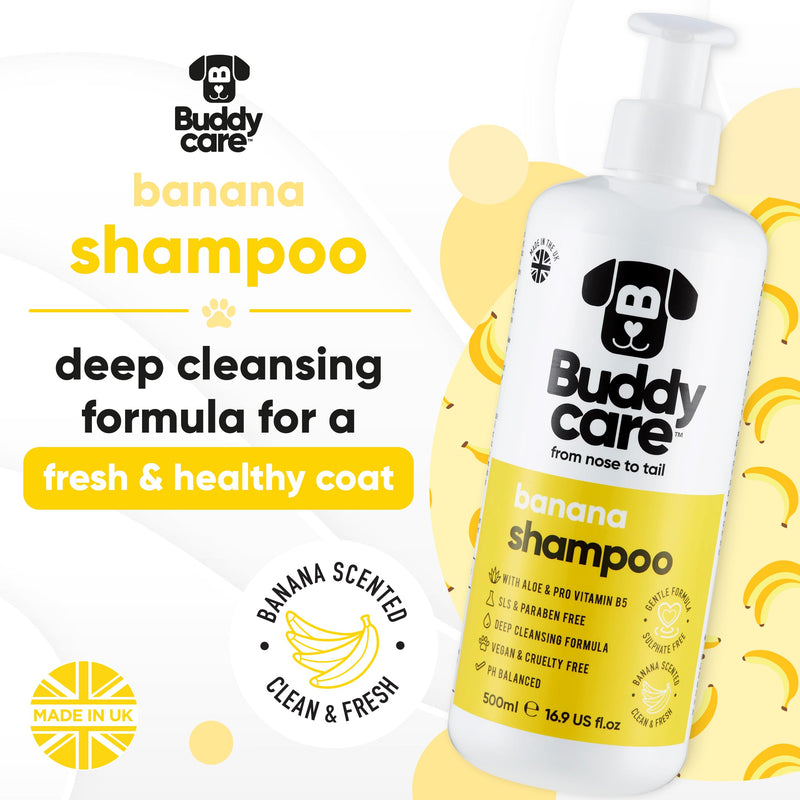 Banana Dog Shampoo by Buddycare | Deep Cleansing Shampoo for Dogs | Banana Scented | with Aloe Vera and Pro Vitamin B5 (33.8oz) 33.8oz - PawsPlanet Australia
