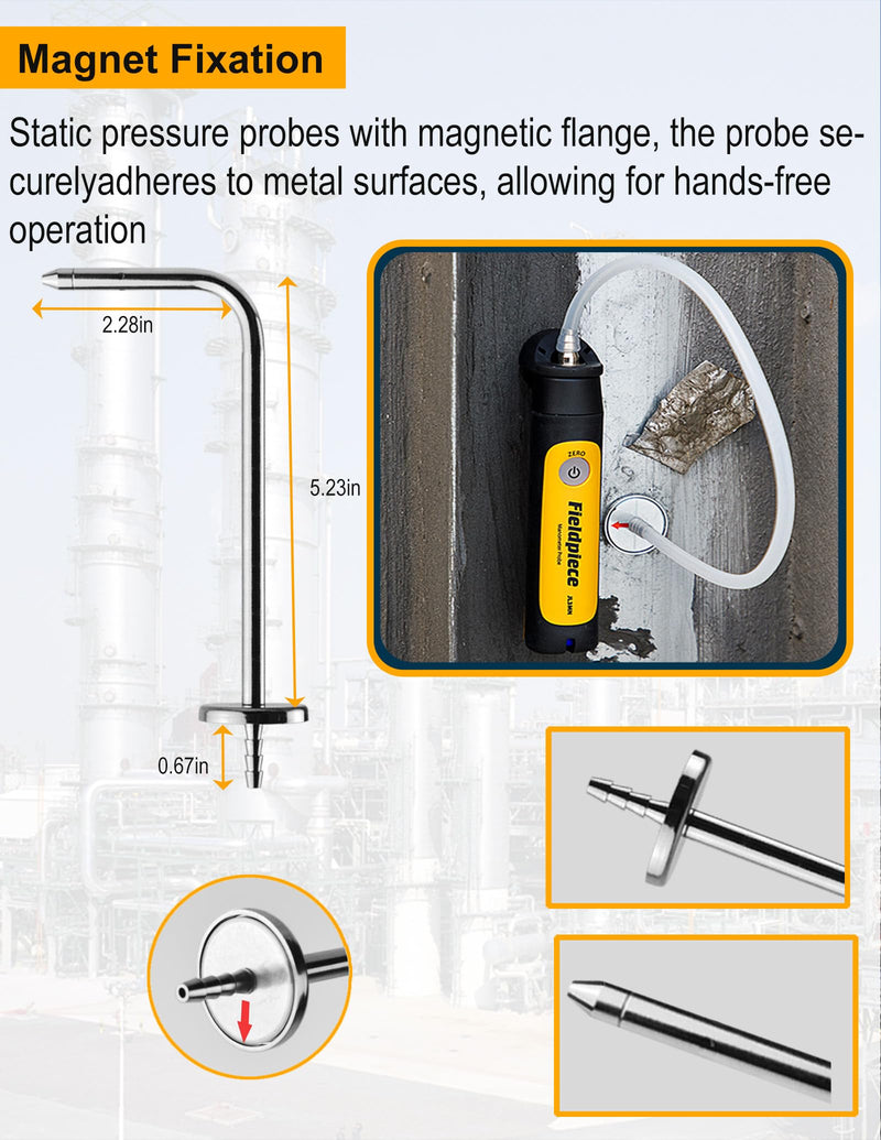 JL3MN Manometer Probe Kit, Use for Klein Tools ET180 Digital Manometer use for Fieldpiece JL3KM2, SDMN5，SDMN6，ADMN2,HVAC Pitot Static Tube Fit ZIBOO JL3MN