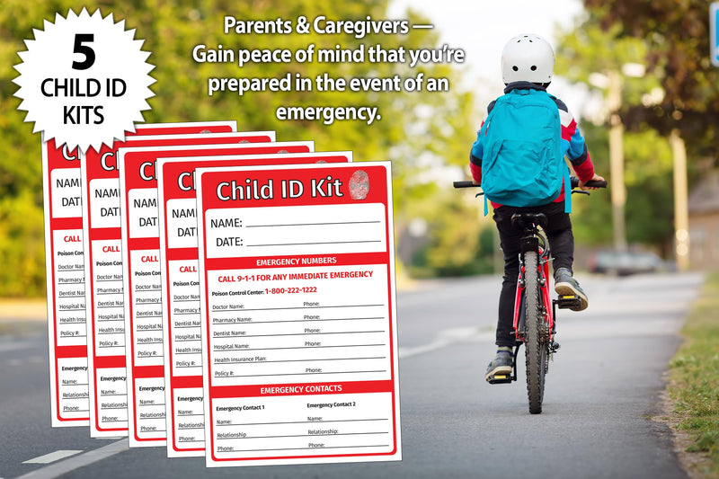 Child ID Fingerprint Kits (5 Pack) - Finger Print Kits for Kids - Child Emergency Identification Cards - English/Spanish - Includes Ink Strips for Fingerprinting 5 Pack