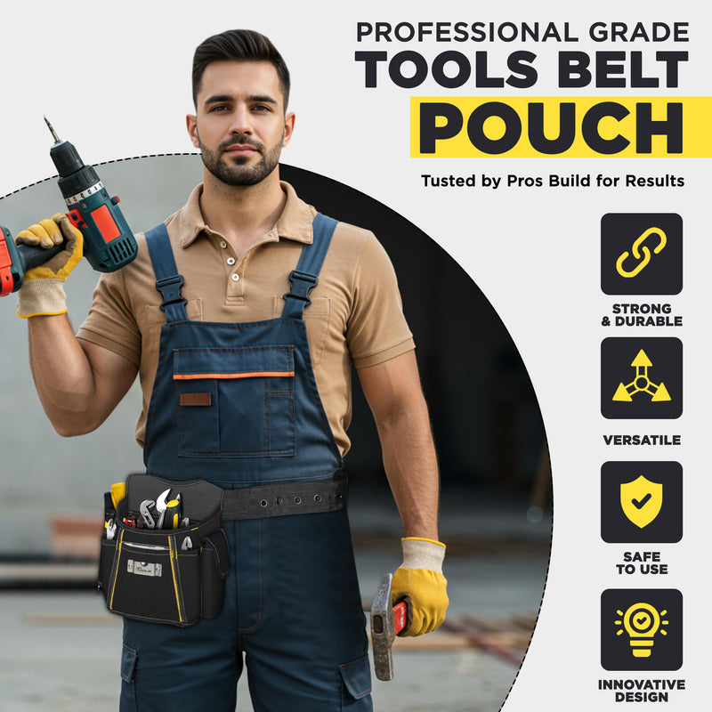Tool Belt, 10 Pockets All-Tool Utility Belt for Electrician, Carpenter, Contractor, Gardening, Plumber - Small & Lightweight Work Belt for Men Women - Durable Double Stitching Construction
