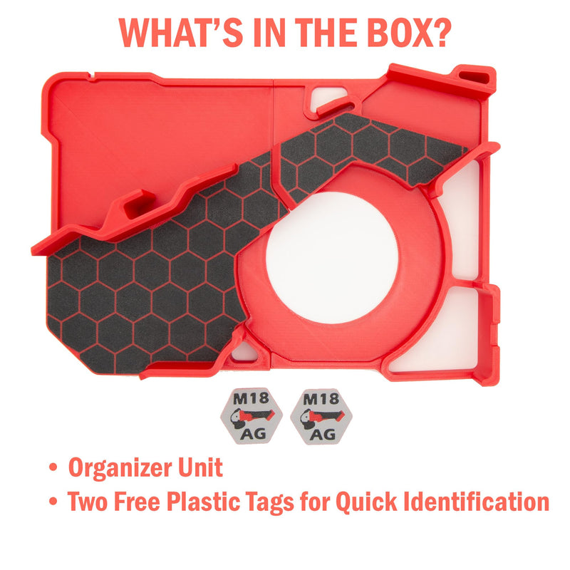 Packout Compact Tool Organizer for Milwaukee 2880-20 M18 FUEL Braking Grinder or 2686-20 M18 Brushless Cut-Off Grinder, with Storage for Accessories, Battery, and Discs — BOX AND TOOLS NOT INCLUDED