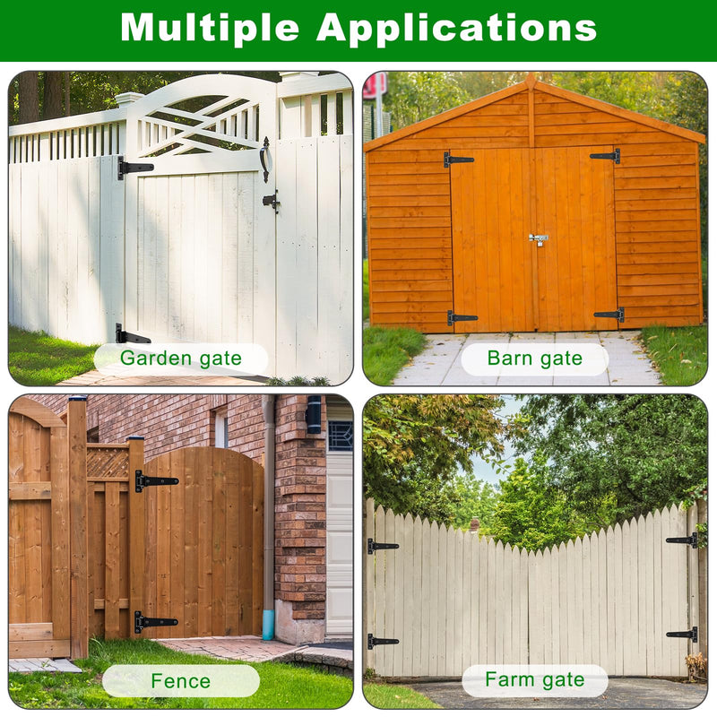 Insaga Heavy Duty Gate Hinges 1000 LBS, 13'' Strap Hinges with Ball Bearings, 6mm Thick Carbon Steel Weld-On or Bolt-On Hinges, 180° One Way Open for Barn Farm Fence Shed Garden Gates (4Pcs, Black) 180° Open-4Pack