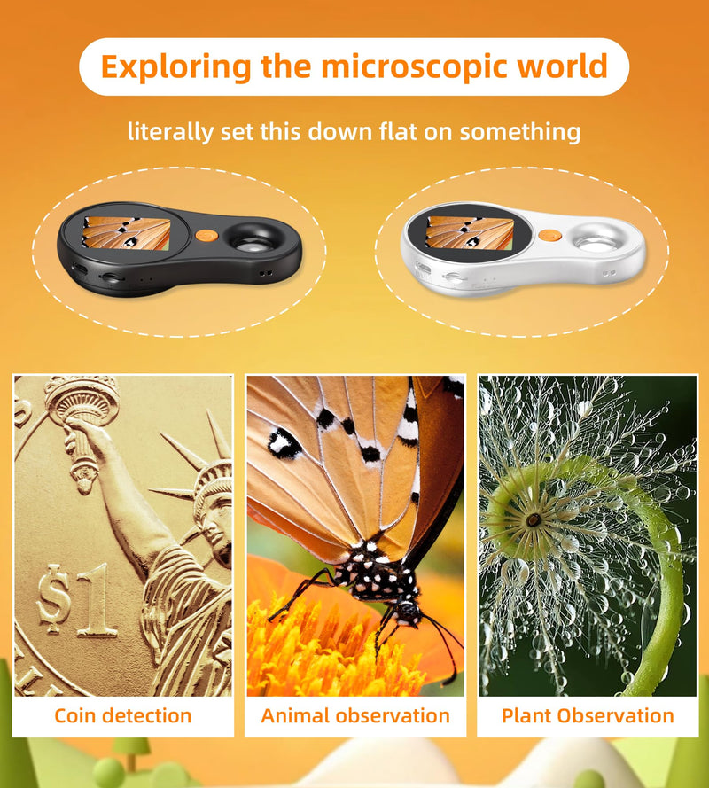 Digital Microscope Handheld 2.0 inch IPS Color Screen,Portable Digital Magnifying Glass 500x,Marco Microscopes,uilt-in 8LED Lights,USB Compatible with PC Windows, Mac OS White