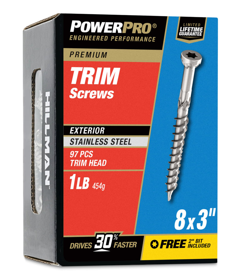 Power Pro Premium 305 Stainless Steel Trim Screws (#8 x 3) - 1lb Box #8 x 3"