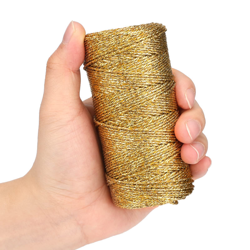 jijAcraft 328 Feet Gold String Twine - 1.5mm Metallic Ornament Thread Gift Wrapping - Inelastic Macrame Glitter Gold Cord for Crafting, Wedding Gift Package, DIY Presents Wrapping Decoration