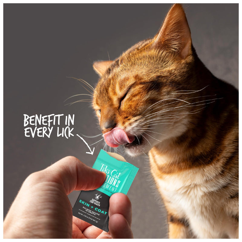 Tiki Cat Solutions Supplements Skin & Coat Mousse, Salmon in Broth, Formulated with Omega Fatty Acids, Functional Cat Food Supplement, 5.6 oz. Pouch (Pack of 20)