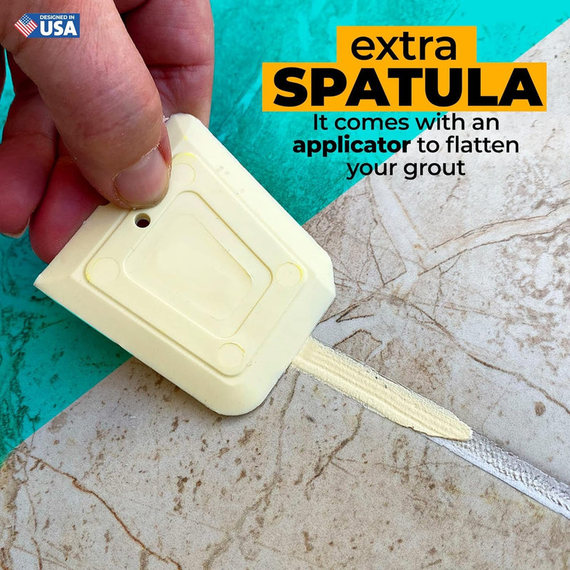 PentaUSA Tile Grout Repair Kit - Cream Grout Filler, Triple Protection, Fast Drying Formula Restores and Renews Grout Lines with Grout Float (Cream, 8.8oz / 250gr)
