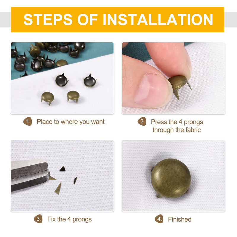 uxcell 160Pcs Silver Round Dome Rivets, 10mm Brass Spike Studs Spots Punk Rock Nailheads Claw Beads for DIY Clothes Belt Bag Shoes Bracelet Leather Craft