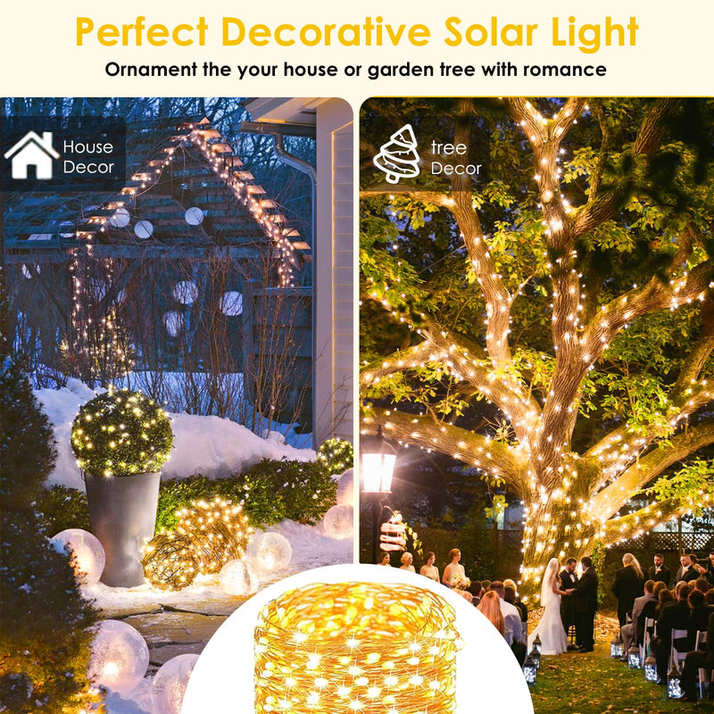 Extra-Long 144FT Solar String Lights for Outside, 2 Pack 400LED Solar Fairy Lights Outdoor, Waterproof Copper Wire with 8 Modes Twinkle Lights for Tree Garden Party Xmas Wedding Decor (Warm White) Warm White 2 Pack-400LED