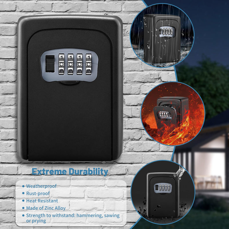 Key Lock Box Wall Mounted,4 Digit Combination Weatherproof Lockbox for Outside House,5 Keys Large Capacity Lockbox,Key Safe Security Storage Lock Box with Resettable Code for Indoor Outdoor Garage