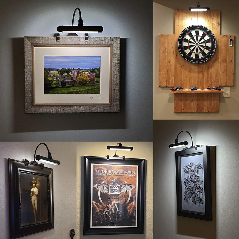 HONWELL Painting Lights Cordless, Dartboard Light with Remote, Rechargeable Picture Light, Picture Frame Light with 3 Modes 28 LEDs Rotate Head, 360° Flexible Neck, Clip on Display Light for Art-Black Black