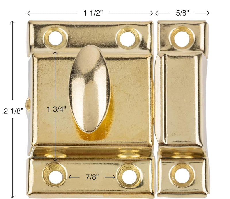 Large Stamped Brass Stamped Cabinet Door Latch - 2 1/8" × 2 1/8" - Pack of 6 - Spring Loaded Cupboard Door Latch with Oval Turn - Vintage Cabinet Hardware | UA-140-LPB (6)