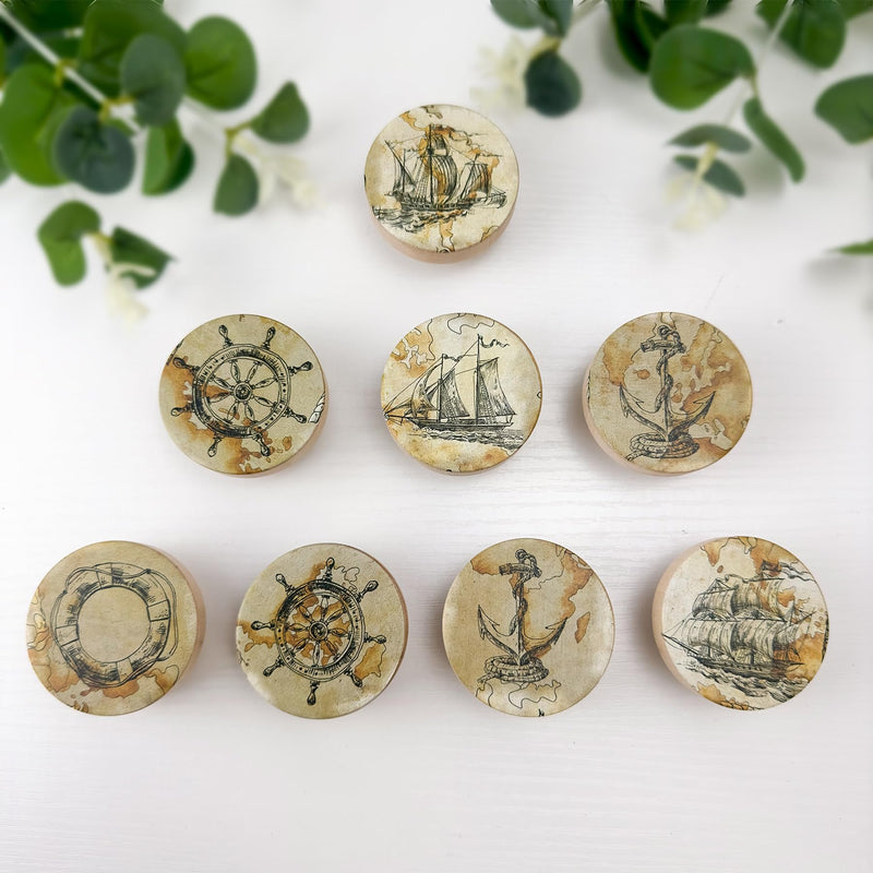 8Pack 1-4/5inch Wooden Vintage Nautical Beach Coastal Cabinet Kitchen Themed Dresser Drawer Door Knobs and Pull Handles