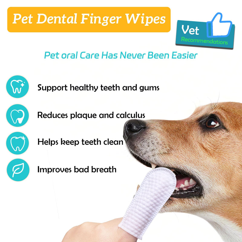 Pet Dental Finger Wipes, Dog & Cat Teeth Cleaning, Plaque Control & Breath Freshening, Regular Size, Suitable for Pet Toothbrushes (50 Count)