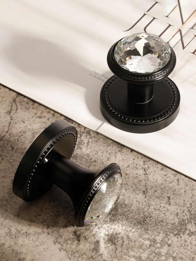 1 Pack Black Door Knobs Crystal Door Knob Passage Door Knob for Hall and Closet Glass Matte Black Zinc Alloy 1 Blakc-Passage