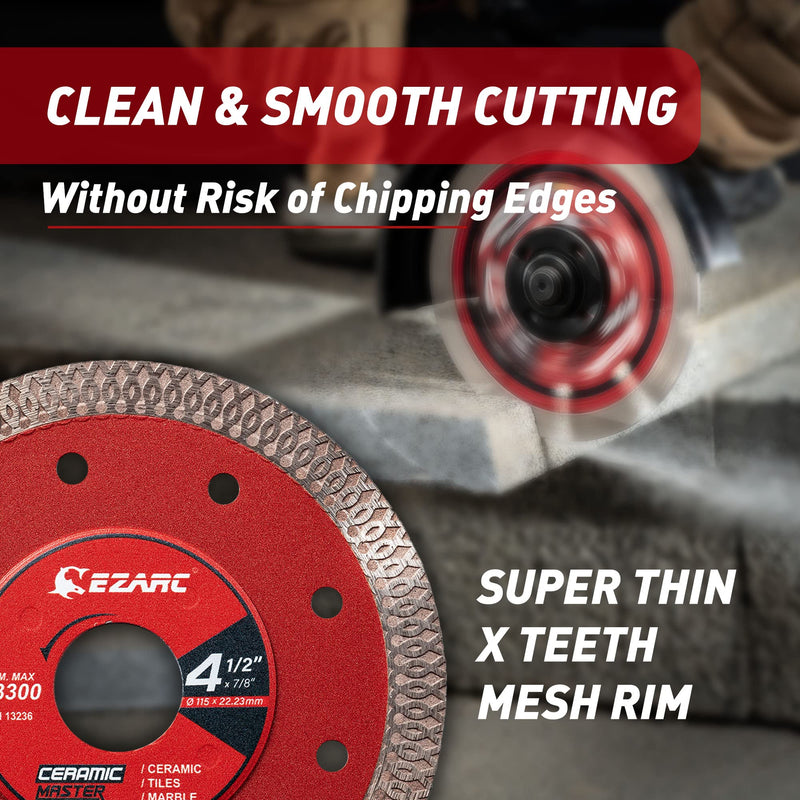 EZARC 4-1/2 inch Super Thin Diamond Blade, Diamond Saw Blades for Angle Grinder, 4.5" Tile Blade for Smooth Cutting Porcelain Ceramic Granite Marble Tile (2-Pack) 4.5 Inch 2