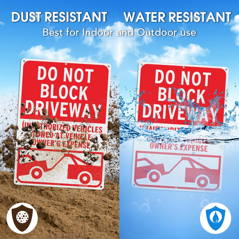 T&R Large Do Not Block Driveway Signs, Unauthorized Vehicles Towed At Vehicle Owner's Expense - 14 x 10 Inches Rust Free .040 Aluminum Reflective - UV Protected, Waterproof and Fade Resistant - 6 Pre-drilled Holes Do Not Block Driveway 14" x 10" - 1 Pack