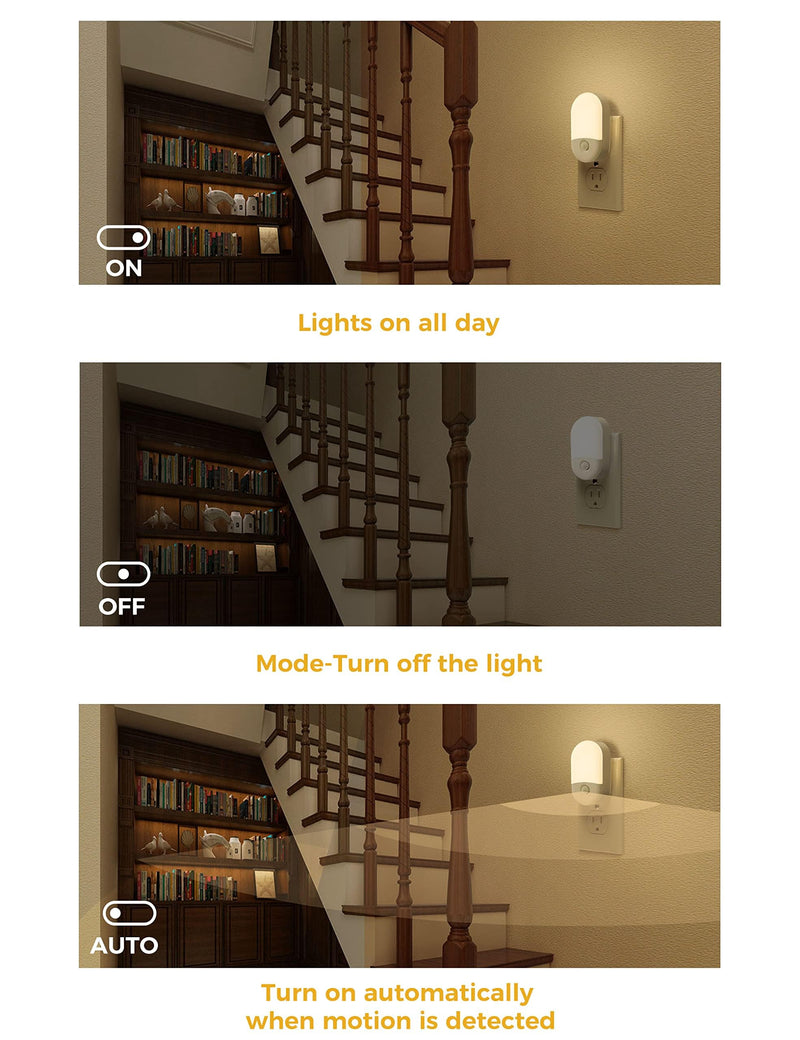 L LOHAS LED Motion Sensor Night Light, Motion Activated Night Light, 4Pack, 3000K Warm White, Night Lights Plug into Wall Motion Sensor, 30/60LM Adjustable Brightness, for Kids Adults Bathroom Kitchen Soft White 4
