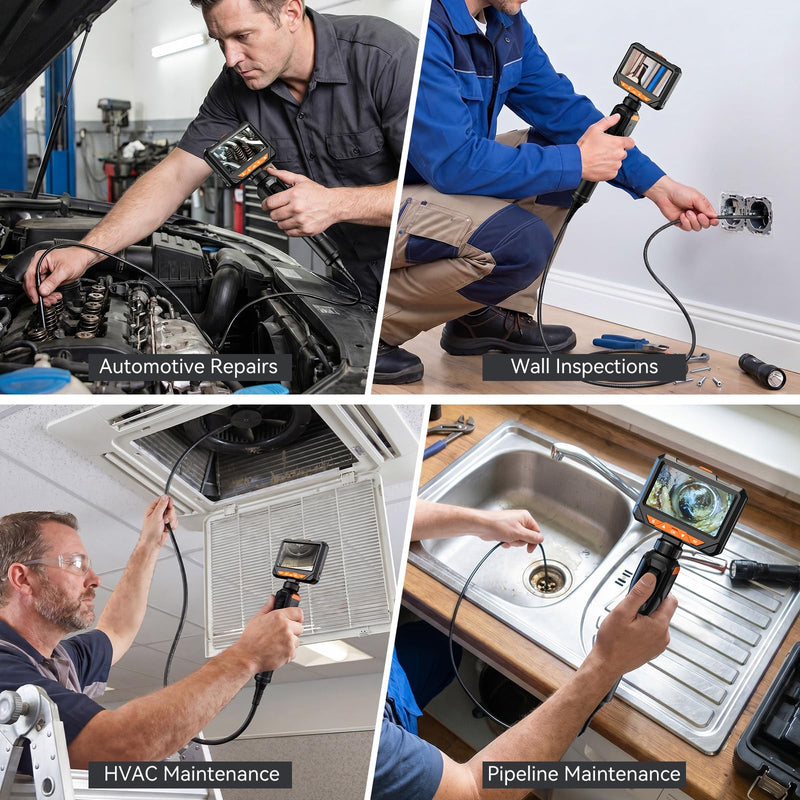 Two-Way Articulating Borescope, Endoscope Camera with Light, 1080P Industrial Inspection Camera with 4.3" Screen, 5FT Flexible Snake IP67 Waterproof Scope for Automotive, Wall, HVAC & Mechanics