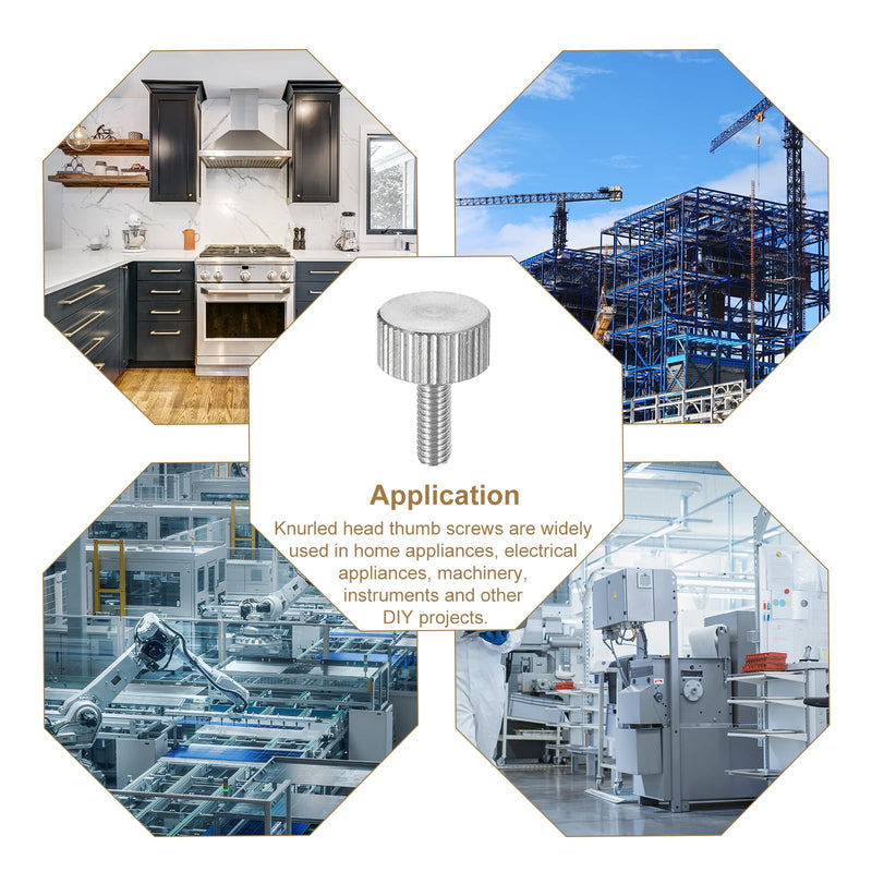 uxcell M4x10mm Knurled Thumb Screws, 5pcs 304 Stainless Steel Flat Knurled Head Fully Threaded Thumb Screws Bolts Grip Knobs Fasteners