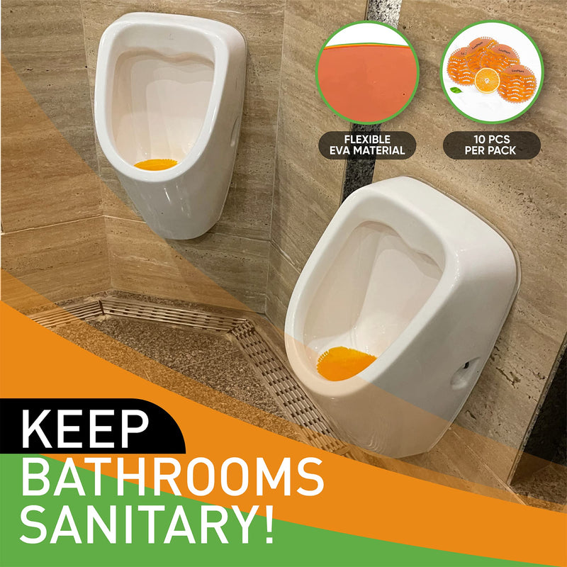 Urinal Screens Deodorizer 10 Pack - Orange Urinal Screen Deodorizer Urinal Mats With Splash Control - For Wet Dry Urinals, Reduces Odors - Urinal Cakes, Urine Odor Eliminator, and Toilet Deodorizer