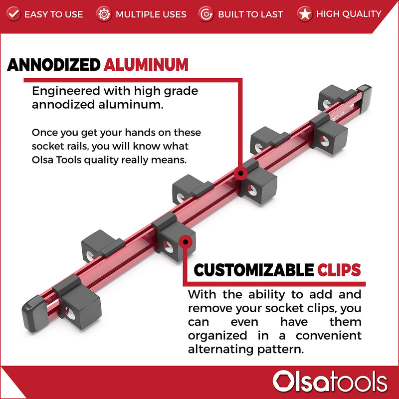 Olsa Tools Socket Organizer (3/4-Inch Drive, Red) - Socket Storage for Mechanics - Socket Holder and Socket Rail - Impact Socket Set Organizer - Professional-Grade - Part: 1133 3/4-Inch Drive