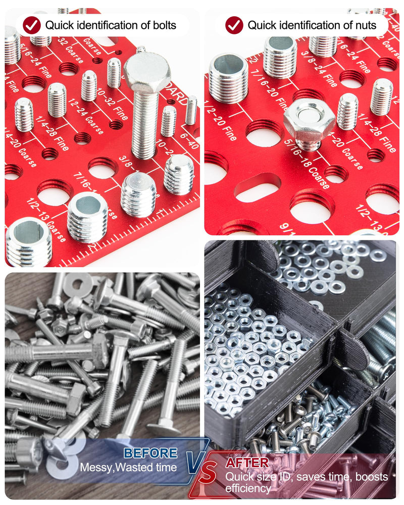 62 Pcs Nut and Bolt Thread Checker - 25 Standard + 25 Metric Thread Gauges | 12 Drill Bit Gauges, Wall-Mountable Bolt Size Finder for Identifying Fastener & Drill Bits