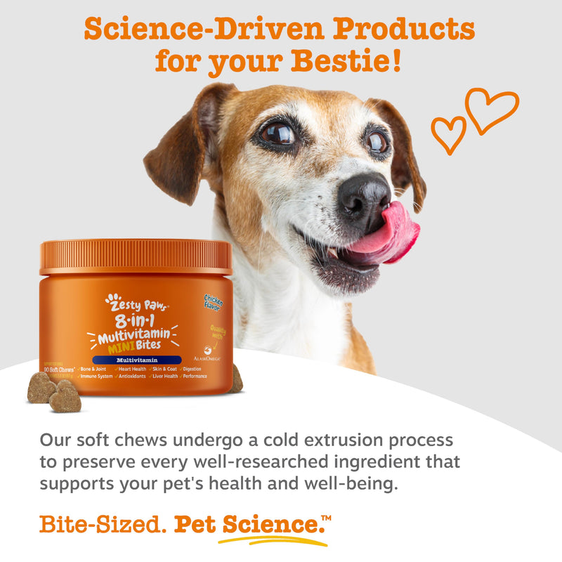 Zesty Paws Dog Multivitamin, Chewable Dog Vitamins and Supplements for Hip & Joints, Skin & Coat, Omega 3 Fish Oil for Dogs- Senior & Puppy Multivitamin - Chicken Mini Bites- 90ct Chicken - Mini 90 Count (Pack of 1)