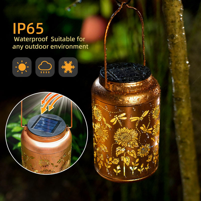 Solar Lanterns Dragonfly Lights Outdoor Decor Hanging Lantern Waterproof Metal LED Sunflower Light Decorative Garden,Yard,Patio,Lawn,Christmas Gifts for Women Mon Grandma 1pack Sunflower