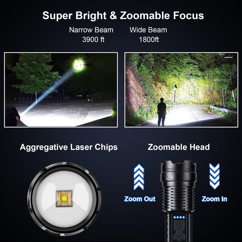 Rechargeable Flashlights High Lumens 2 Packs, 980,000L Tactical Led Flash Light High Powered, Super Bright Zoomable flashlight with 7 Modes, Cob Side Light, Adjustable Flash lights for Home Emergency Large