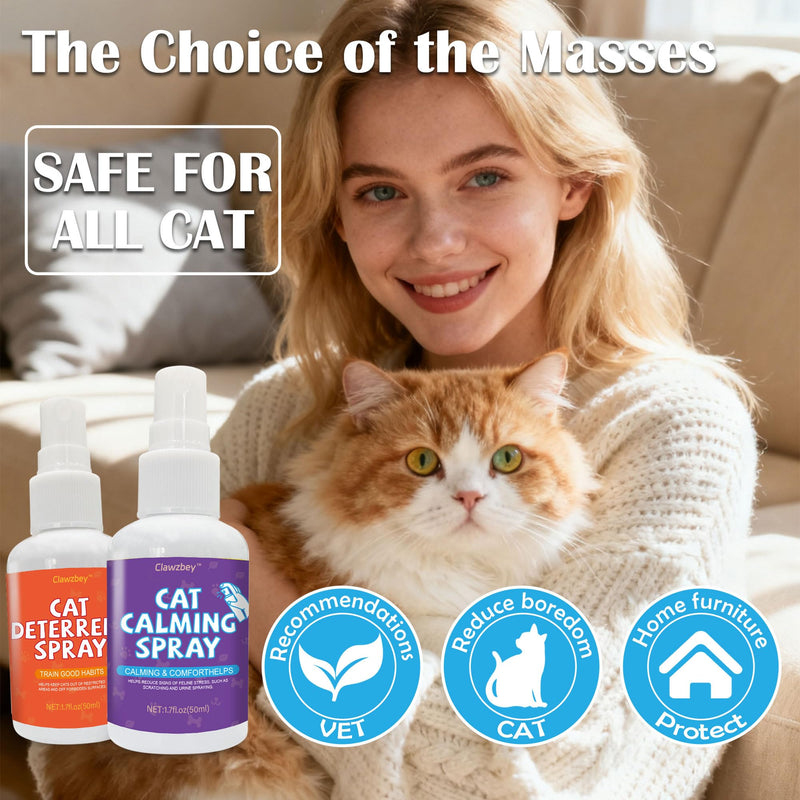 Cat Deterrent Spray & Cat Calming Spray, 2-in-1 Cat Spray Kit, Discourages Destructive Scratching and Stop Pee Spraying, While Alleviating Feline Stress and Anxiety (1.7 fl oz, 2 Pack) 1.7 fl oz Each, 2 Pack