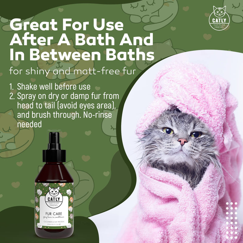 Catly Fur Care - Dry Shampoo For Cats - Ideal Pet Shampoo For Cats: Cat Shampoo And Conditioner & Kitten Shampoo, Effective Cat Dry Shampoo Spray & Cat Detangler Spray with Aloe Vera & Oat, 250ml - PawsPlanet Australia