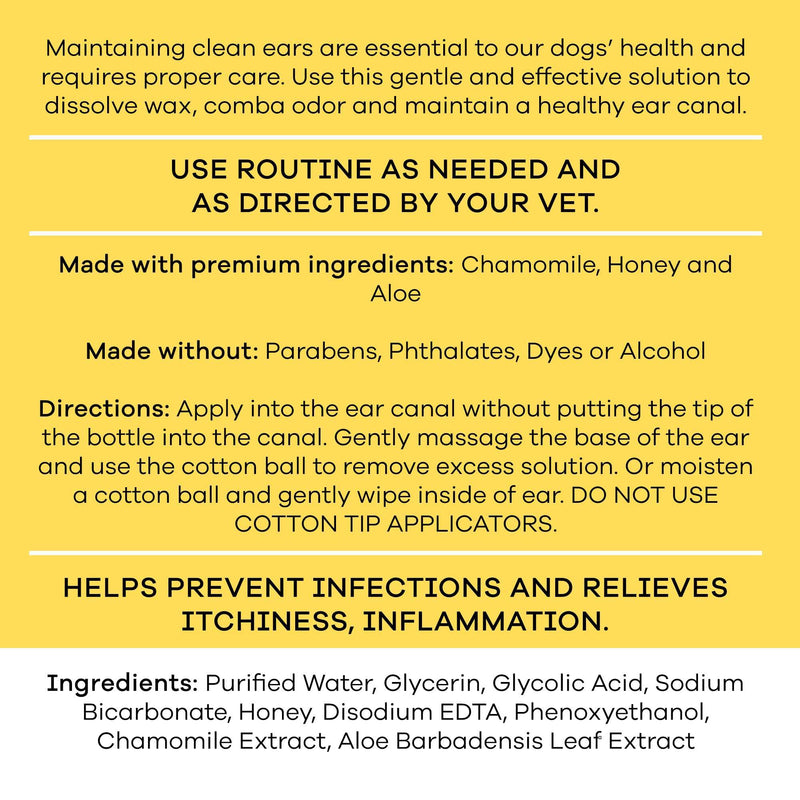 Dog Ear Cleaner - 4 Fl Oz of Dog Ear Wash - Drops to Dissolve Wax, Combat Odor, and Support Healthy Ears - Made with Chamomile, Honey, and Aloe - Made in The USA 4oz - PawsPlanet Australia