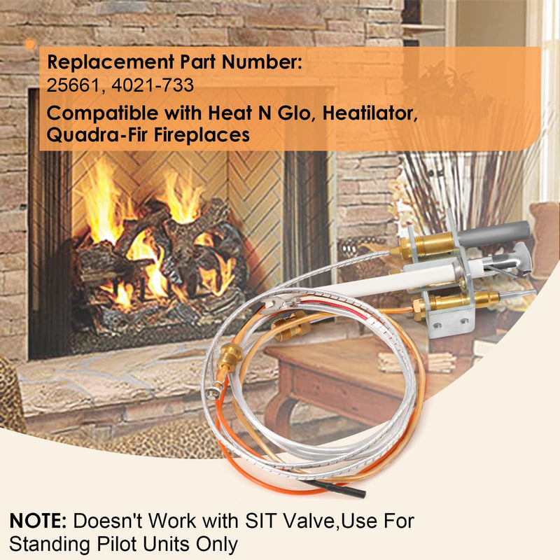 4021-733 Pilot Assembly Kits Propane Gas for Heat N Glo, Heatilator Fireplaces, 25661 Pilot Assembly with Thermocouple, Thermopile Replacement Parts for Heatilator Gas Stoves 4021-733 Propane Gas