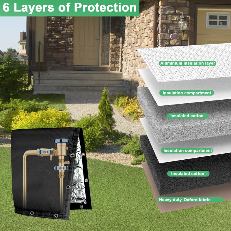 Backflow Preventer Insulated Cover (5˚F) 6-Layer Fabric Pipe Insulation Cover ,for Water Well Pump Covers and Sprinkler Valve Covers Winter Freeze Protection UV Coated (16" W X 20" H) 16"W X 20"H