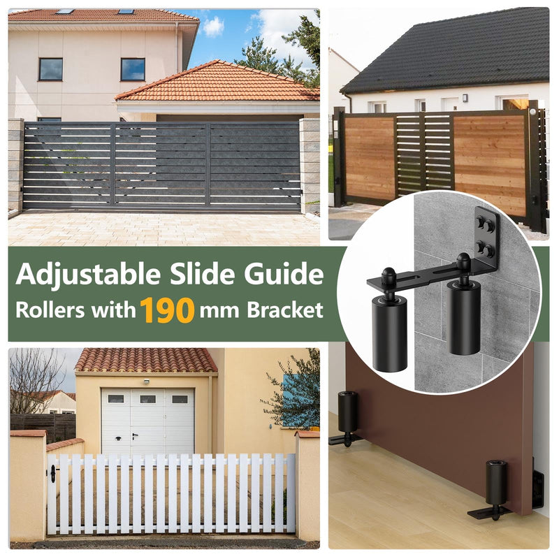 Adjustable Sliding Gate Roller Hardware Kit - Heavy Duty Steel Wall-Mount Bracket & Nylon Roller Guide for Rolling/Sliding Doors, Garage, Wood Gates (Black-2pcs, 4in) Black-2pcs