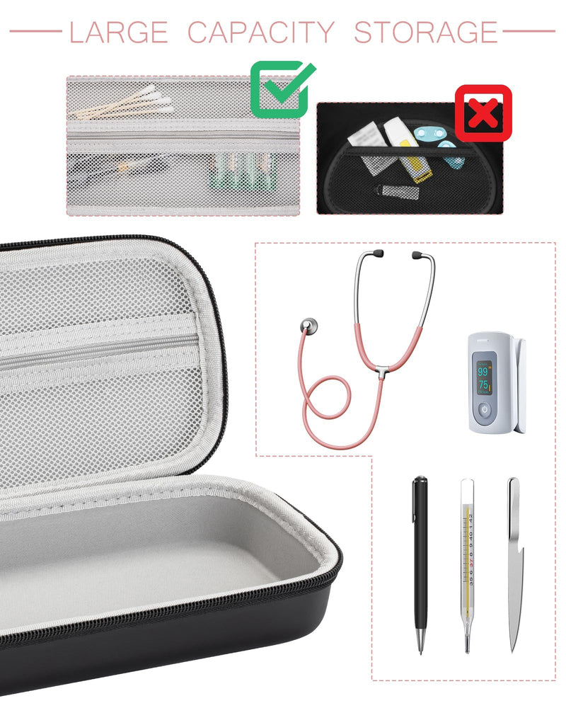 Hard Stethoscope Case for 3M Littmann Classic III, Lightweight II S.E, MDF Acoustica Stethoscope, Stethoscopes Carrying Case with Mesh Bag for Nurse Accessories Gauze Penlights Cotton Swabs