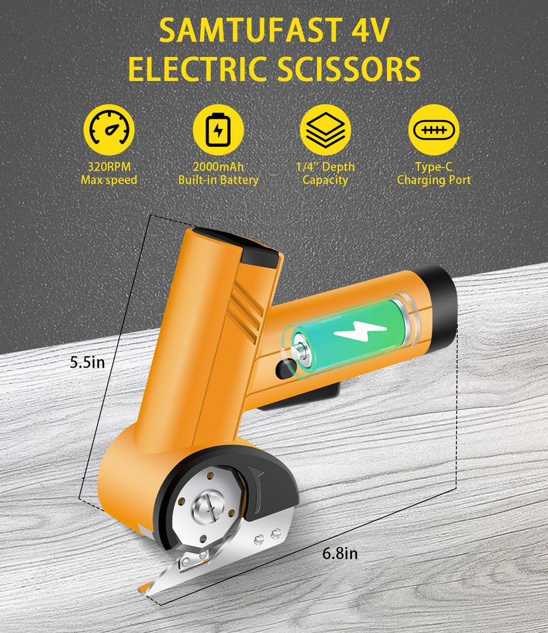 Cordless Electric Scissors 4-speed Adjustable with LED Smart Display, 4V Box Cutter Electric with Storage Box & 2 Blades, Cardboard Cutter Electric for Cardboard Fabric Plastic Leather