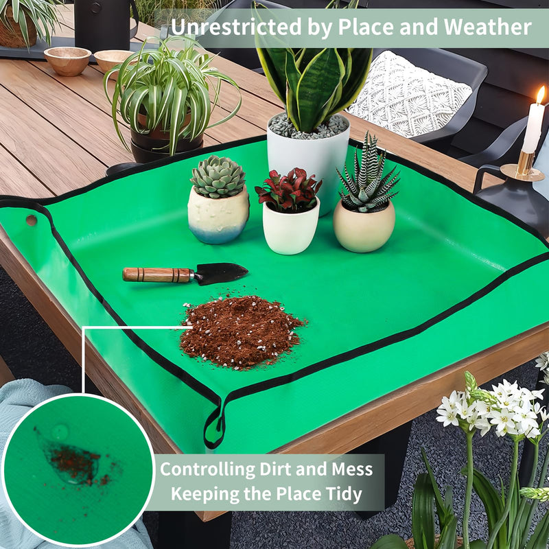 Herda 29.5" x 29.5" Potting Mat for House Plants Transplanting and Control Mess,Portable Gardening Mat Thick Foldable Indoor Portable Tray Succulent Planting Potting Mat Garden Gifts for Women Men Medium 29.5" X 29.5" Green