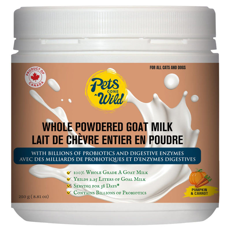 Pets Gone Wild | Goat Milk Powder with Pumpkin & Carrot for Dogs & Cats | Probiotics for Dogs | Gut Health Formula for Picky Eaters | All Natural Dog Food Topper | No Artificial Flavours | 250g