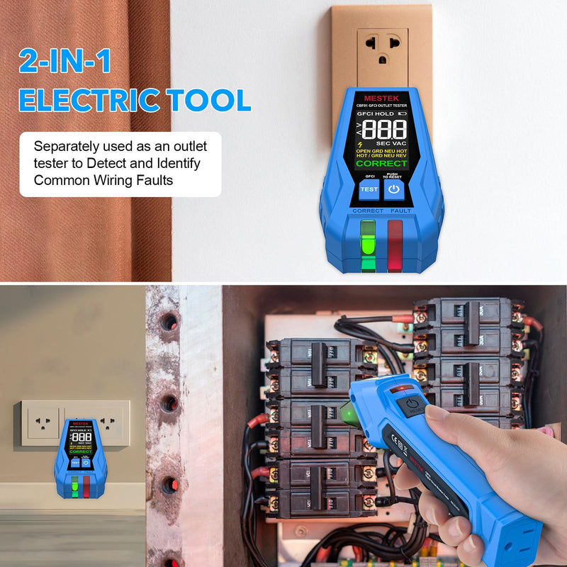 MESTEK Circuit Breaker Finder, Electrical Circuit Tracer Tool Kit with Integrated GFCI Outlet Tester, Works on AC 90-120V, Circuit Tester with Buzzer Alarm & Color LCD Display, Includes Carrying Case
