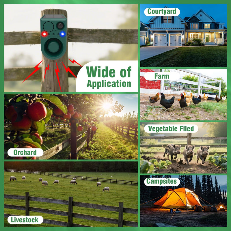 ChunHee Solar Outdoor Motion Sensor Alarm with Dog Barking Alarm Sound, Support Recording and Adjustable Volume, 129db Loud Noise Maker 4 Work Modes Strobe Light for Home, Villa, Farm, Barn (1pack) 1PC
