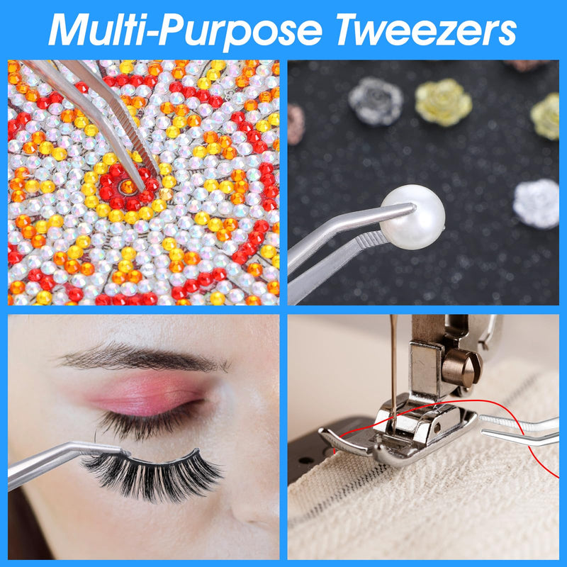 24 Pcs Stainless Steel Tweezers for Crafting with Curved Serrated Tip Multipurpose Forceps Sewing Machine Tweezers