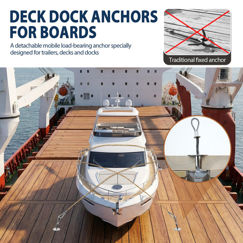 Trailer Deck Dock Anchors Between Boards - 1500LB Break Strength - 304 Stainless Steel Quick Tie Down Anchors Deck Anchor Pegs Easy to Move for Boards & Outdoor Camping Canopy Tent Anchors 2PCS