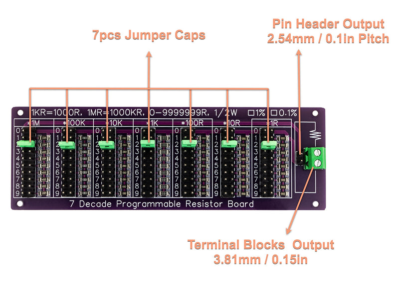 2pcs 0R - 9999999R Seven Decade Programmable Resistor Board Step 1R 1% 1/2 Watt 1206 with 2 Types Output Resistor board (2pcs)