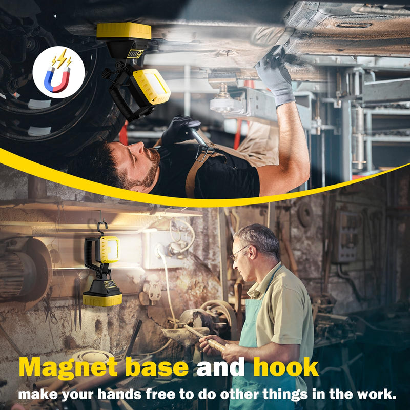 Rechargeable LED Work Light 6000 Lumen, 3 Modes Rotate Spotlight Flashlight, Magnetic Base and Hook Mechanic Light, Waterproof Handheld Spot Light Searchlight for Outdoor, Repairing, Emergency