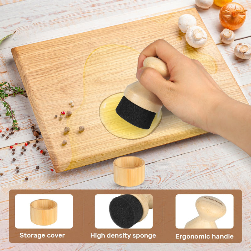 Cutting Board Oil & Wax Applicator with Lid, Food Grade Mineral Oil & Wax Applicator for Wooden Cutting Board - Natural Bamboo Applicator for Butcher Blocks, Spatula，Spoon and Utensils