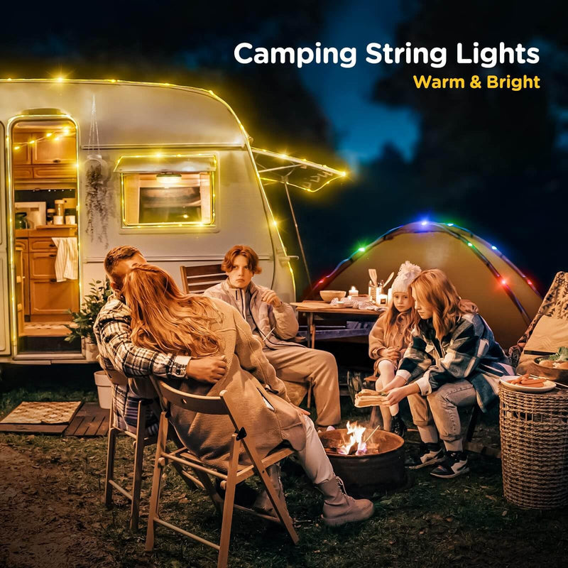 Camping String Lights, 4 in 1 Quick Storage 32.8FT Rechargeable Tent Lights String with 8 Lighting Modes, Hanging Waterproof Portable LED Lamp for Outdoor Patio Awning Garden Party Essentials Green