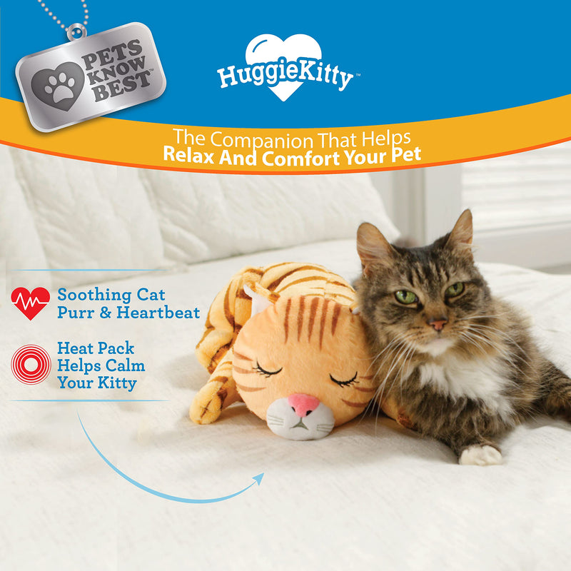 Pets Know Best HuggieKitty Cuddly Cat Toy, Soothing Sound & Warmth Help Relax & Comfort Your Pet- Purr & Heartbeat, Heating Pack- Orange - PawsPlanet Australia