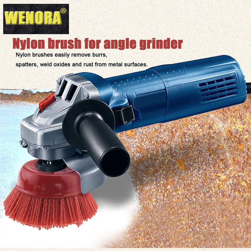 4 Inch Abrasive Filament Nylon Cup Brush for Angle Grinder, 5/8" 11 Thread, Nylon Wheel Brush for Grinders -Remove Rust, Corrosion, Paint, for Surface Pre-Treatment of Various Metals (2 Pack) 2 Pack